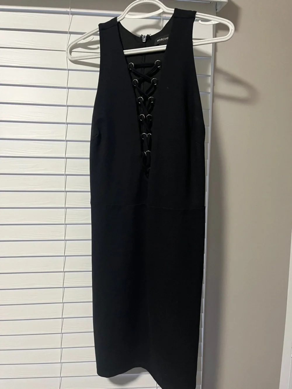 Marciano Black Lace-Up V-Neck Midi Dress - Picture 1 of 3